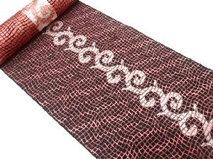 アンティーク　よろけ格子に唐草模様織り出し　八寸帯地反物